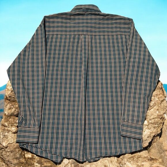 Wrangler Shirt Brown Blue Men’s L Western Plaid Long Sleeve Button Up Rodeo - Picture 2 of 3